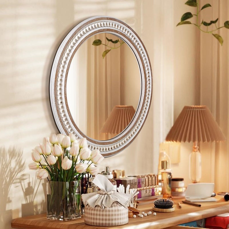 Decointo 24 Inches Rustic Round Wall Mirrors - Wooden Farmhouse Circle Mirror for Bathroom, Entryway, Bedroom, Living Room, Entryway Decorative - Image 3