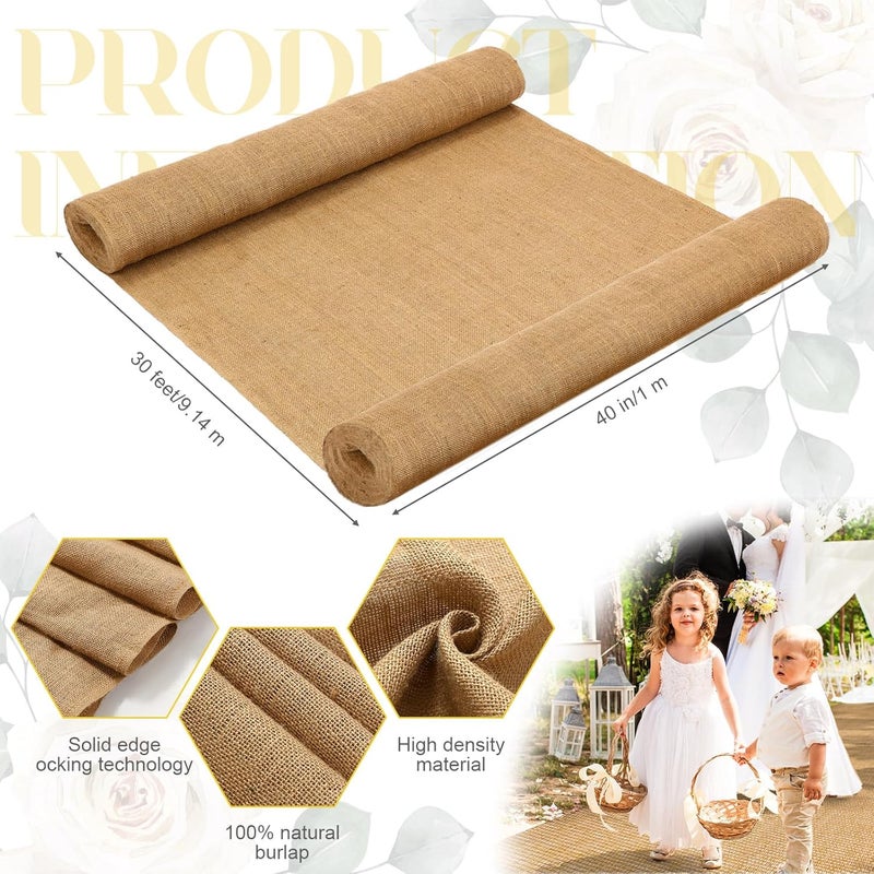 Tudomro 40 Inch x 30 Ft Extra Long Natural Burlap Wedding Aisle Runner Outdoor Jute Burlap Aisle Runner for Wedding Ceremony Rustic Indoor Carpet for Walkway (Elegant Style) - Image 3