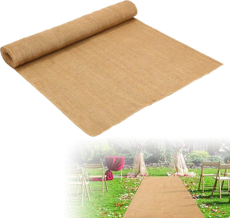 Tudomro 40 Inch x 30 Ft Extra Long Natural Burlap Wedding Aisle Runner Outdoor Jute Burlap Aisle Runner for Wedding Ceremony Rustic Indoor Carpet for Walkway (Elegant Style) - Image 1
