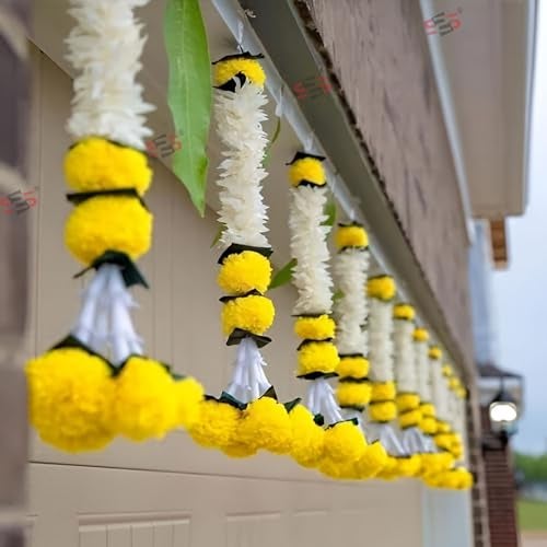 S2S Plastic Artificial White Gajra Jasmine Marigold Flower Strings Wedding Decorations,Event Decor. Perfect For Diwali,Ganpati&Pooja/Temple/Mandir Decoration(Pack Of 5)(Height-24 Inch) - Image 2