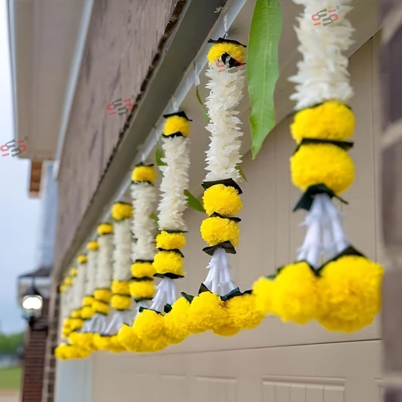 S2S Plastic Artificial White Gajra Jasmine Marigold Flower Strings Wedding Decorations,Event Decor. Perfect For Diwali,Ganpati&Pooja/Temple/Mandir Decoration(Pack Of 5)(Height-24 Inch) - Image 5