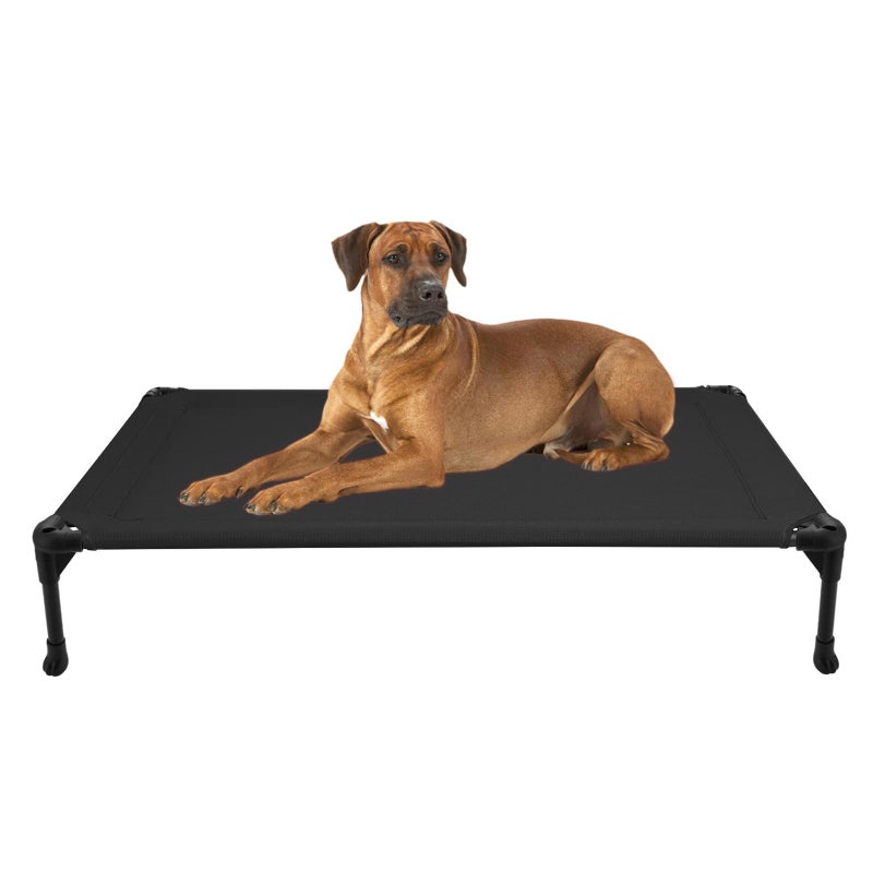 Veehoo Outdoor Elevated Dog Bed Large Sized Dogs, Large Cooling Raised Dog Cots Beds Training Platform Off Ground Hammock with Breathable Mesh, No-Slip Feet, 42"x30", Black - Image 1