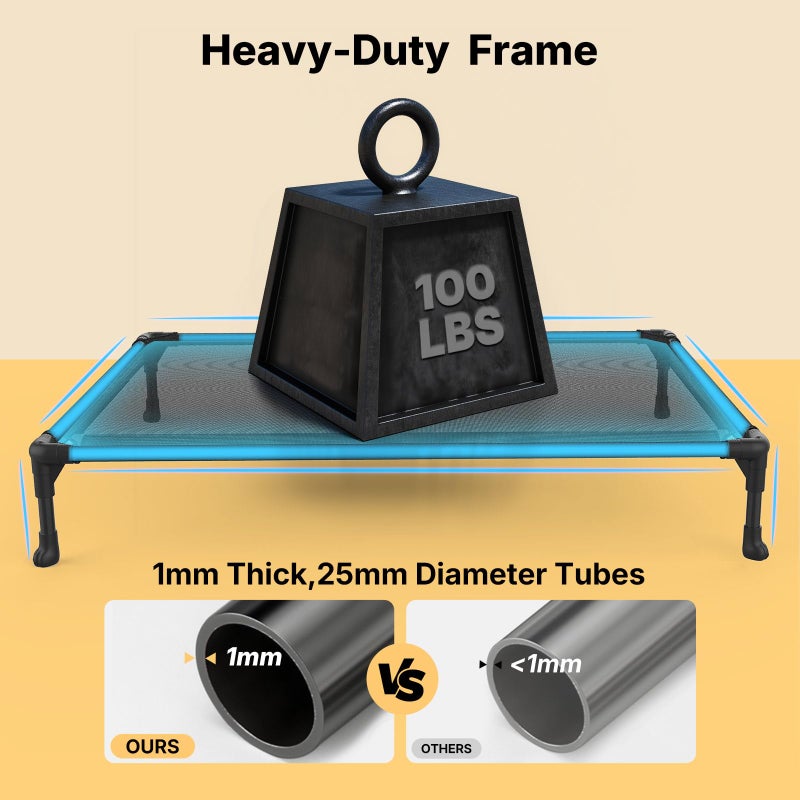 Veehoo Outdoor Elevated Dog Bed Large Sized Dogs, Large Cooling Raised Dog Cots Beds Training Platform Off Ground Hammock with Breathable Mesh, No-Slip Feet, 42"x30", Black - Image 4