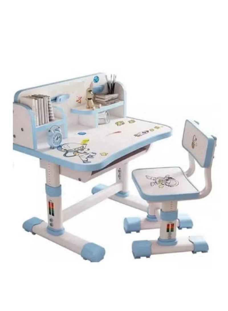 Practical Kids Study Desk and Chair Set, Adjustable Height Kids School Study Desk and Chair, Multi-layer Bookshelf, Storage Drawer (Best Gift for Kids) Multi-shape and Pattern - Image 1