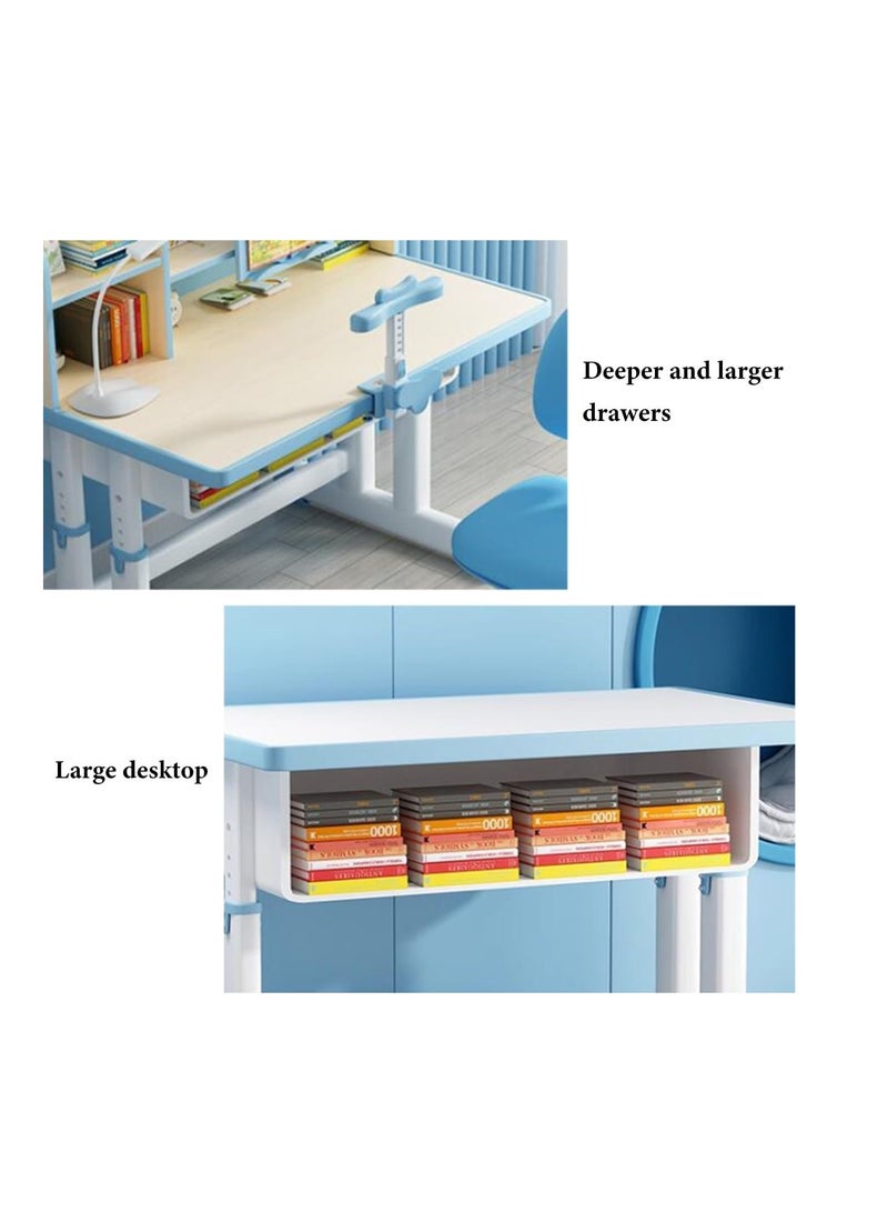 Practical Kids Study Desk and Chair Set, Adjustable Height Kids School Study Desk and Chair, Multi-layer Bookshelf, Storage Drawer (Best Gift for Kids) Multi-shape and Pattern - Image 3