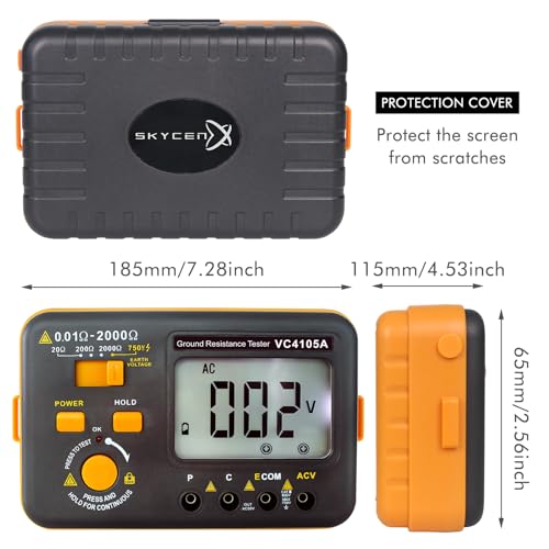 SKYCENX جهاز اختبار مقاومة الأرض SKYCENX VC4105A مقياس مقاومة الأرض الرقمية 20/200/2000Ω قياس مقاومة الأرض 750V جهد متردد شاشة LCD مضاءة خلفياً وظيفة تثبيت البيانات - Image 5