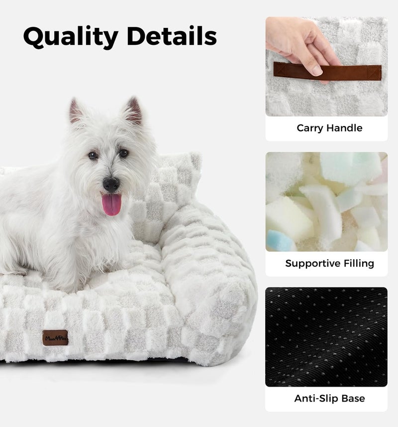MADE 4 PETS Made4Pets Cat Beds for Indoor Cats, Cat Couch Bed, Soft Faux Fur Checkered Pet Sofa, Calming Fluffy Kitten Sofa with Supportive Foam, Removable Washable Cover with Non-Slip Base, White, Small - Image 2