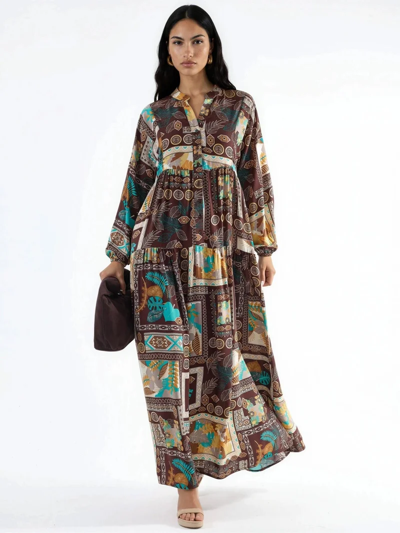 HICCUP V-Neck Patterned Maxi Dress