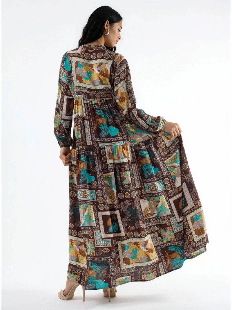 HICCUP V-Neck Patterned Maxi Dress - Image 3