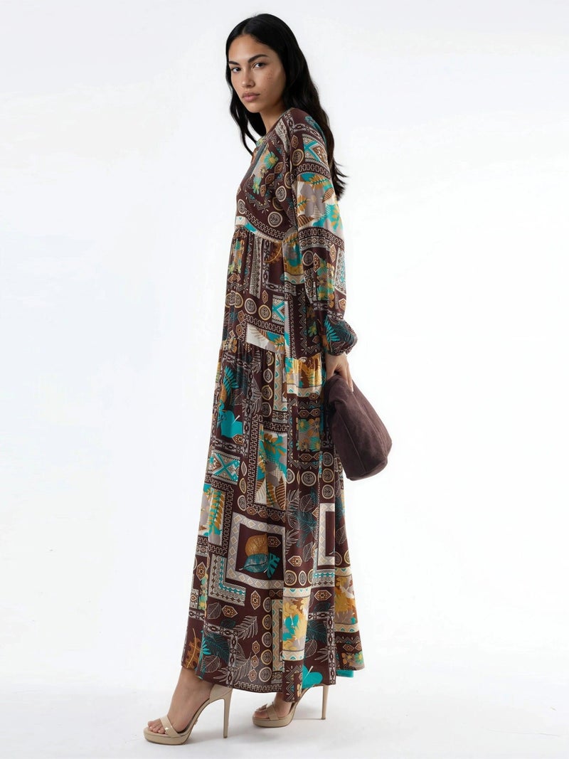 HICCUP V-Neck Patterned Maxi Dress - Image 4