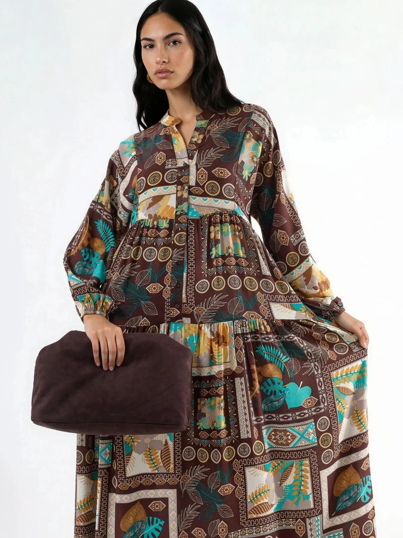 HICCUP V-Neck Patterned Maxi Dress