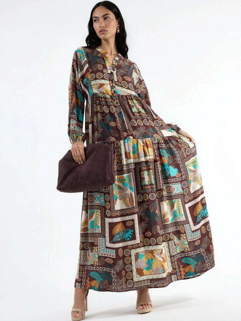 HICCUP V-Neck Patterned Maxi Dress - Image 5