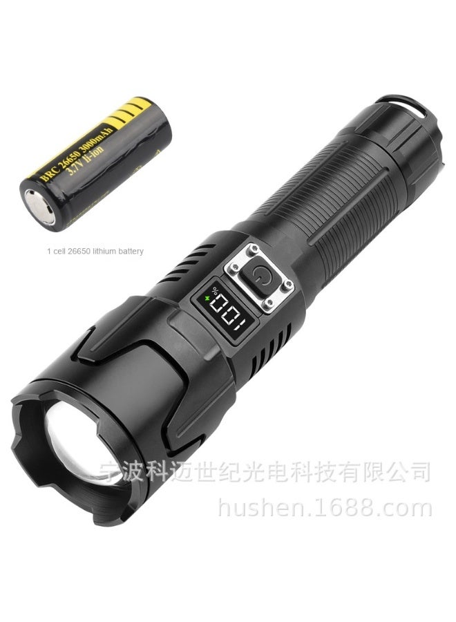 NIBEMINENT High-Intensity LED Digital Display Flashlight - Rechargeable Outdoor Patrol Zoomable Aluminum Alloy White Laser Torch