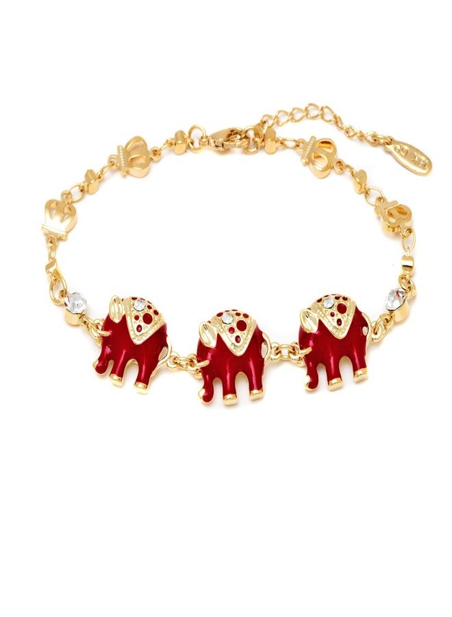 Barzel 18k Gold Plated Red Enamel Elephant Bracelet (Red) - Image 1