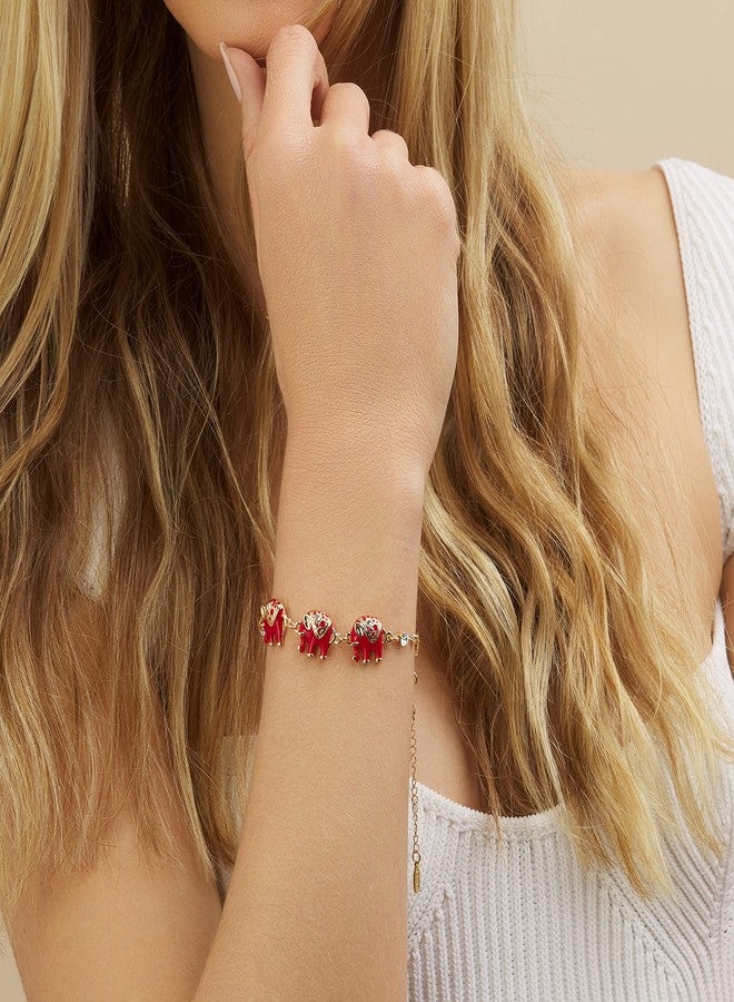 Barzel 18k Gold Plated Red Enamel Elephant Bracelet (Red) - Image 3