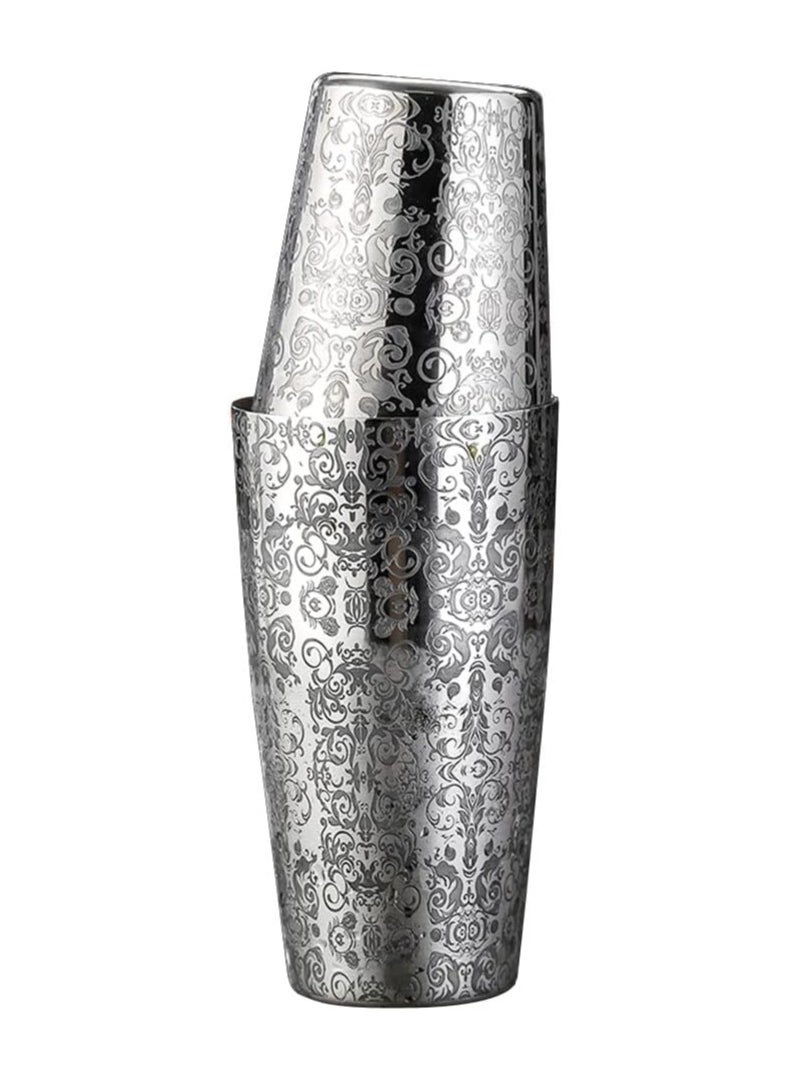 SYOSI Cocktail Shaker, Stainless Steel Boston Shaker Tin, with Etched Pattern, 2 PCSUnweighted Cocktail Shaker 18oz & 28oz, Martini Shaker, Drink Mixer, Professional Bartender Kits (Royal Pattern)  - Image 1