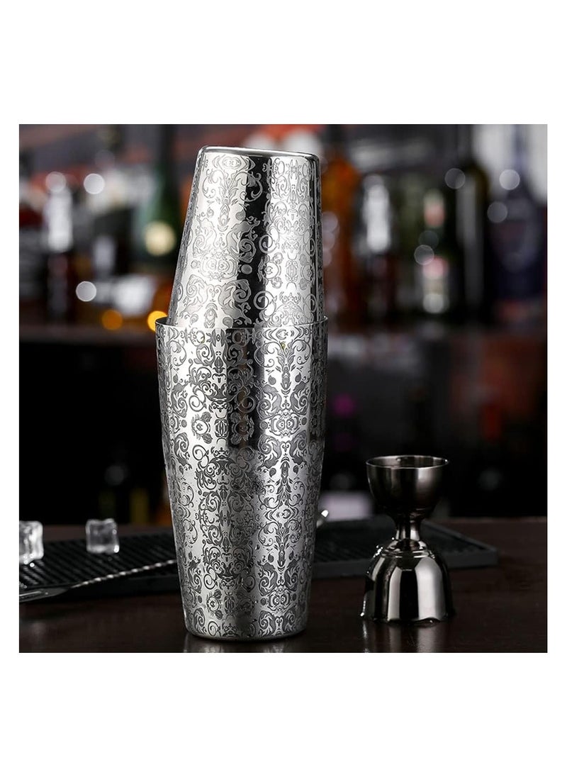 SYOSI Cocktail Shaker, Stainless Steel Boston Shaker Tin, with Etched Pattern, 2 PCSUnweighted Cocktail Shaker 18oz & 28oz, Martini Shaker, Drink Mixer, Professional Bartender Kits (Royal Pattern)  - Image 4