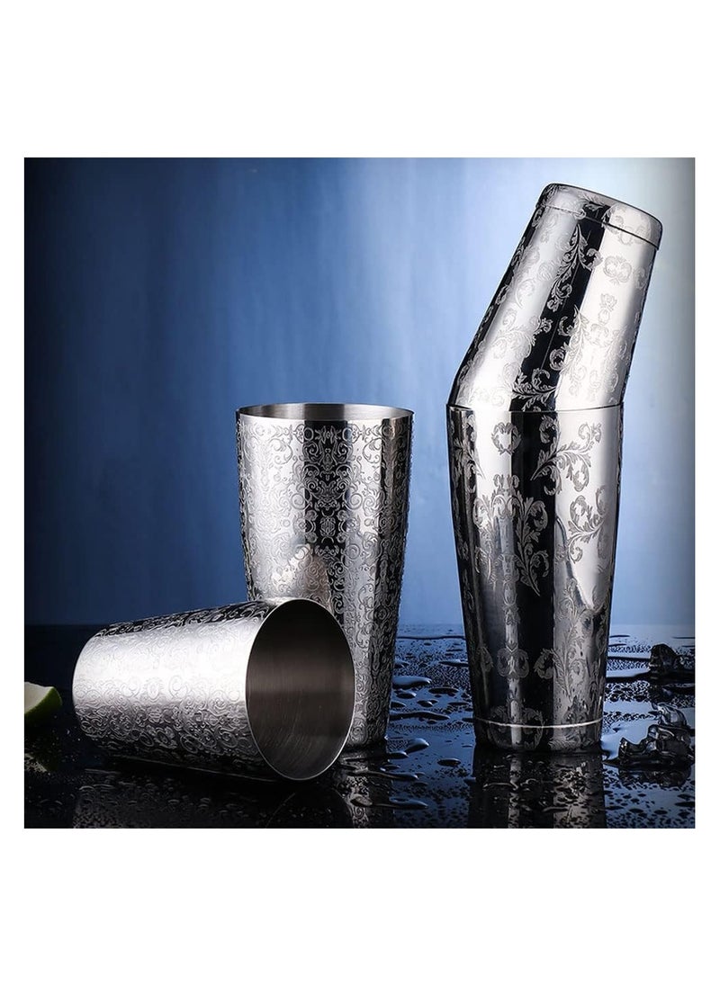 SYOSI Cocktail Shaker, Stainless Steel Boston Shaker Tin, with Etched Pattern, 2 PCSUnweighted Cocktail Shaker 18oz & 28oz, Martini Shaker, Drink Mixer, Professional Bartender Kits (Royal Pattern)  - Image 5