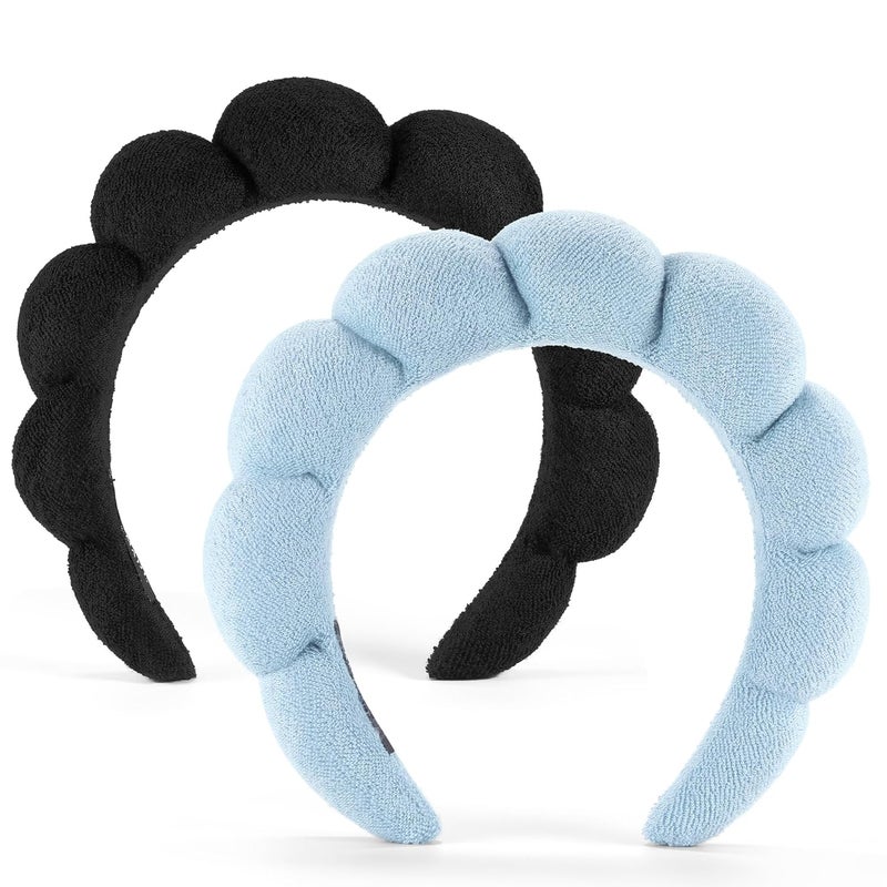 Ztomine Store Face Wash Headband, Set of 2 - Terry Cloth Spa Headbands for Washing Face or Facial, Puffy Makeup Headbands for Skincare, Mask, Hair Salon, Professional Use (Black & Blue) - Image 1