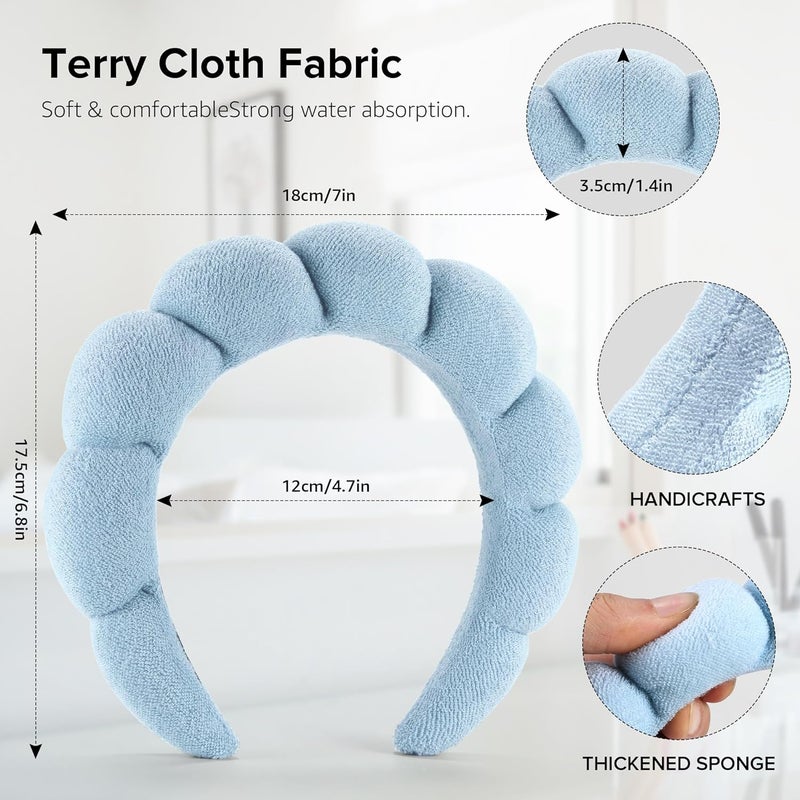 Ztomine Store Face Wash Headband, Set of 2 - Terry Cloth Spa Headbands for Washing Face or Facial, Puffy Makeup Headbands for Skincare, Mask, Hair Salon, Professional Use (Black & Blue) - Image 5