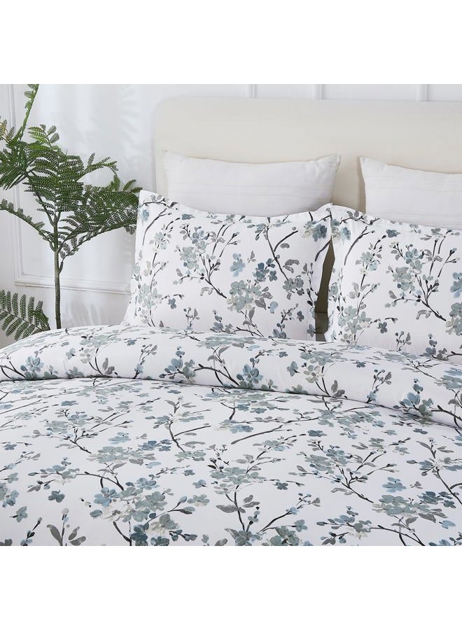 Vaulia Soft Microfiber Floral Duvet Cover Queen Size, Blue Chic Botanical Print Pattern, Lightweight and Breathable Design, 3-Piece Set (1 Duvet Cover 2 Pillow Shams) - Image 2