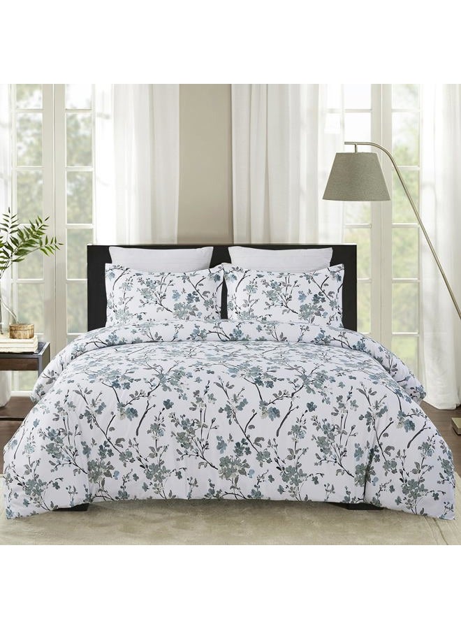 Vaulia Soft Microfiber Floral Duvet Cover Queen Size, Blue Chic Botanical Print Pattern, Lightweight and Breathable Design, 3-Piece Set (1 Duvet Cover 2 Pillow Shams) - Image 1