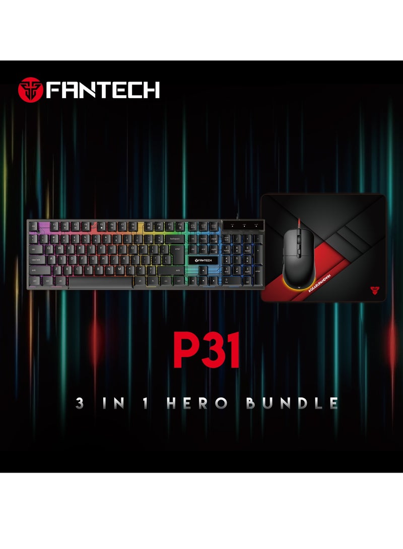 فانتيك مجموعة ألعاب Fantech Hero P31 التي تتضمن لوحة مفاتيح الألعاب K515 Shikari RGB وماوس الألعاب السلكي VX9 Kanata ونوع التحكم Vigil MP356 ولوحة ماوس الألعاب - Image 1
