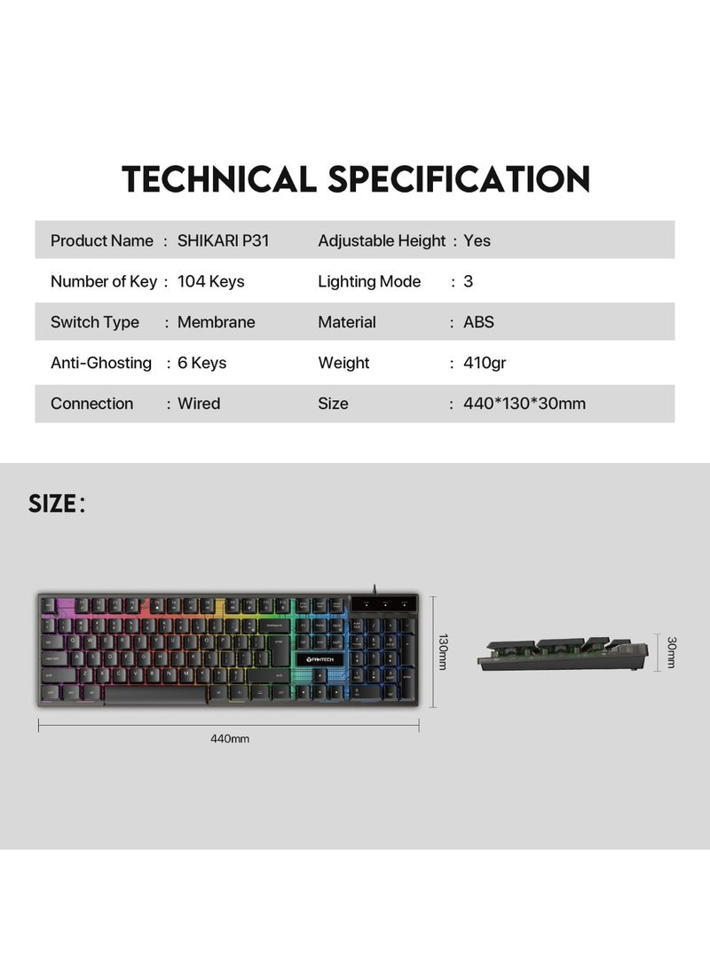 فانتيك مجموعة ألعاب Fantech Hero P31 التي تتضمن لوحة مفاتيح الألعاب K515 Shikari RGB وماوس الألعاب السلكي VX9 Kanata ونوع التحكم Vigil MP356 ولوحة ماوس الألعاب - Image 3