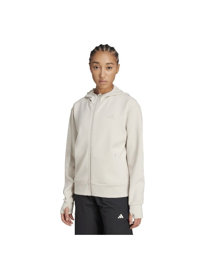 Adidas D4T Fz Hoodie Beige Hooded Sweat Sweatshirts For Women - Image 1