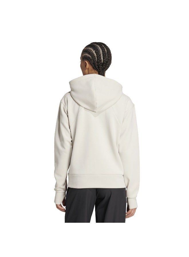 Adidas D4T Fz Hoodie Beige Hooded Sweat Sweatshirts For Women - Image 3
