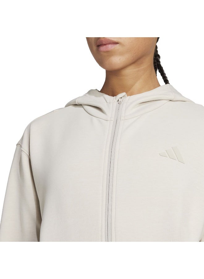 Adidas D4T Fz Hoodie Beige Hooded Sweat Sweatshirts For Women - Image 5