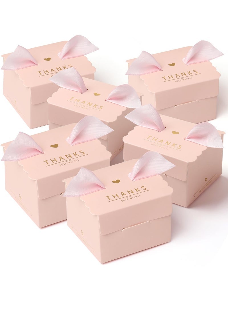 50 Pack Small Thank You Mini Pink Party Favor Gift Bags with Pink Bow Ribbon Treat Boxes Paper Bags for Wedding Baby Shower Bridesmaid Celebration (6.5*6.5*6.5cm, Pink) - Image 1