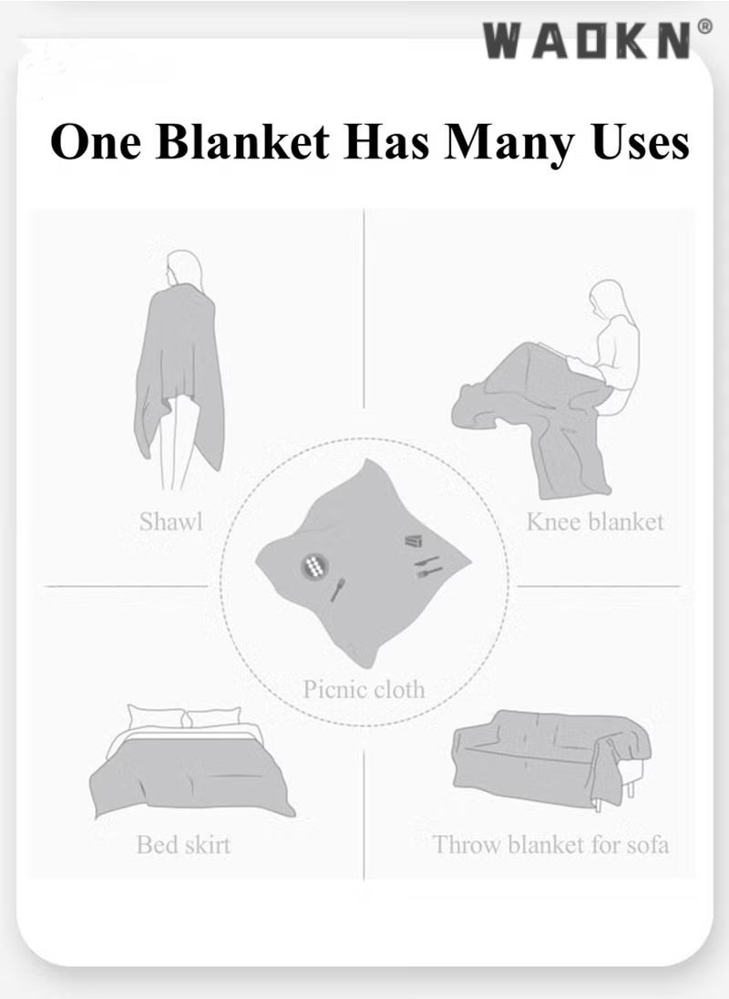 دبليو أيه أو كي أن مفرش طاولة من قطن تيريلين مع شرابة، ملاءة نزهة، سجادة نزهة، مناسبة لشمال أوروبا، قابلة للطي، خفيفة الوزن، كبيرة الحجم، قابلة للتخزين، محمولة، مناسبة للأنشطة الخارجية، المهرجانات الرياضية، مشاهدة أزهار الكرز، مقاس 180 × 130 سم، كاكي - Image 2