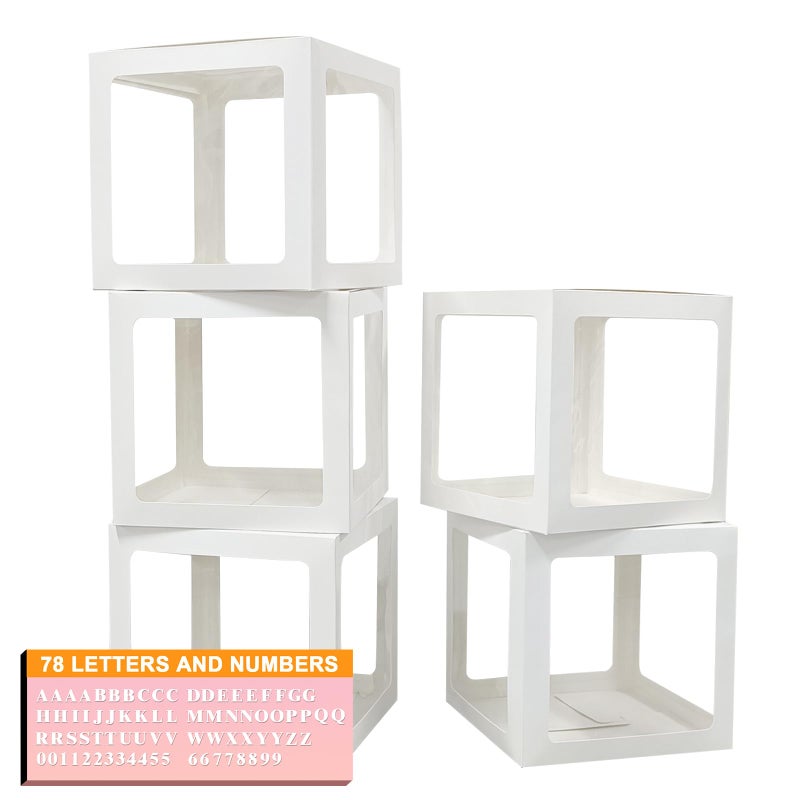 Thickened 5 PCs White Transparent Balloon Boxes with 78 Letters Numbers for Custom NameClear Baby Boxes Love Balloon Box for Baby ShowerGender Reveal Bridal Shower Birthday PartyProm Boxes