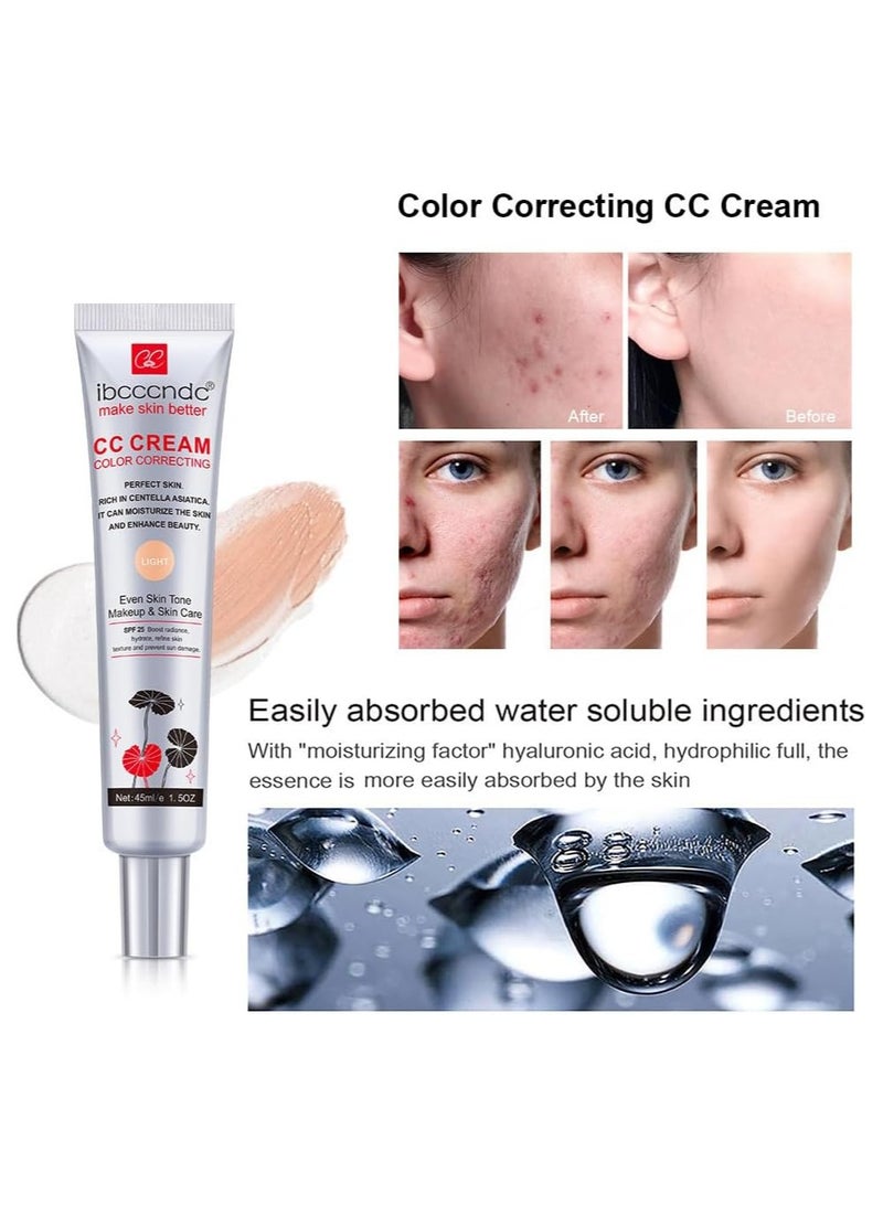 ibcccndc كريم تصحيح اللون CC، كريم أساس مرطب CC مع سنتيلا أسياتيكا، برايمر متعدد الاستخدامات قبل المكياج، خافي عيوب مرطب للوجه، واقي شمس، كريم CC بتغطية كاملة مع SPF 25، داكن - Image 3