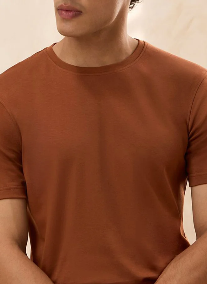 The Souled Store  The Souled Store Men Supima Orange Solid Cotton Regular Fit T-Shirt  | Best Price UAE
