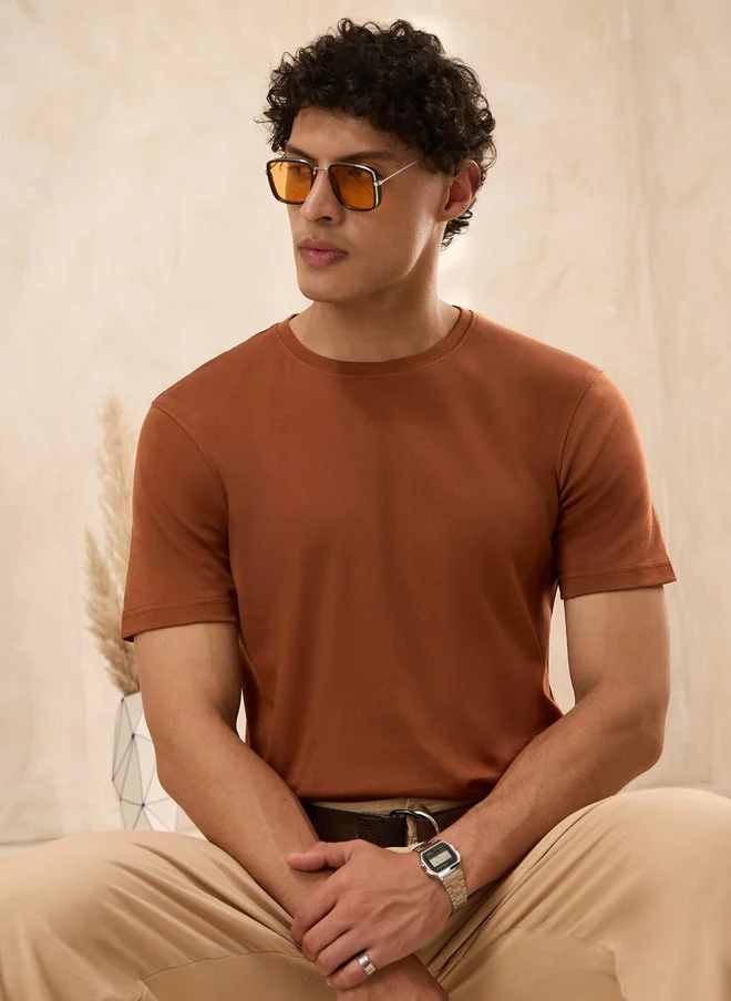 The Souled Store Men Supima Orange Solid Cotton Regular Fit T-Shirt