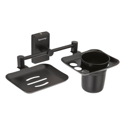 Sanmay Stainless Steel Double Queen Bathroom Wall Mounted Soap Dish with Glass Holder - Image 1