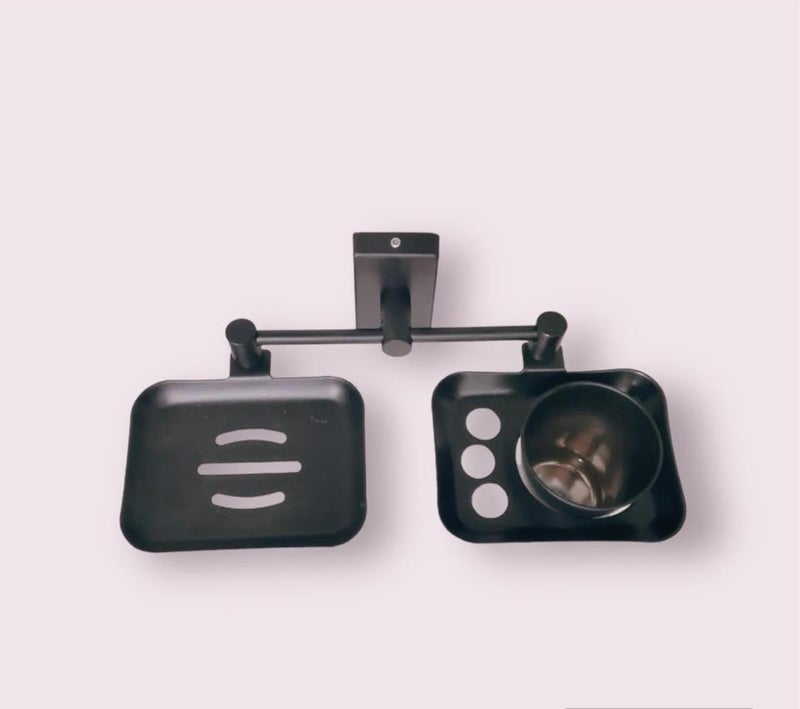 Sanmay Stainless Steel Double Queen Bathroom Wall Mounted Soap Dish with Glass Holder - Image 5