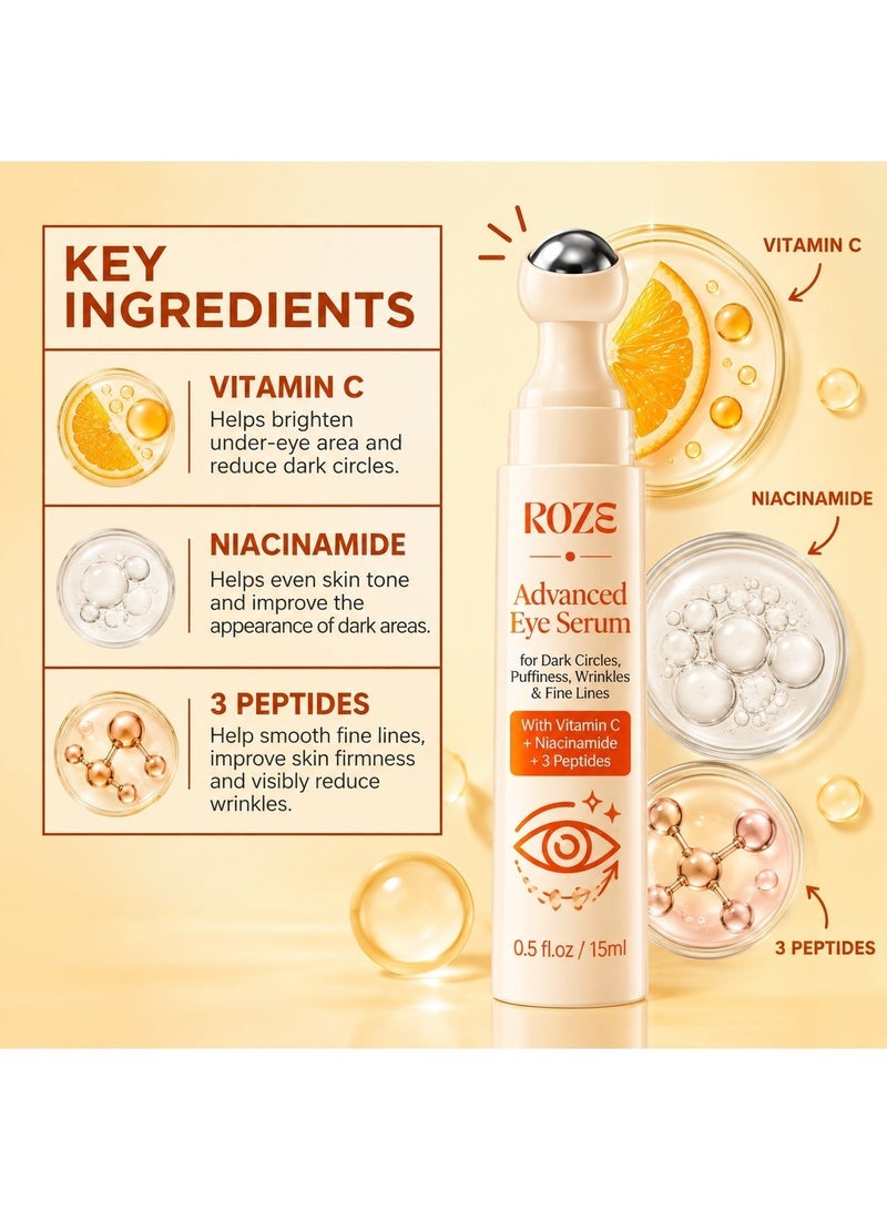 Roze Advanced Eye Roll-On Serum | Targets Dark circles | Puffiness | Wrinkles | 15ml - Image 3
