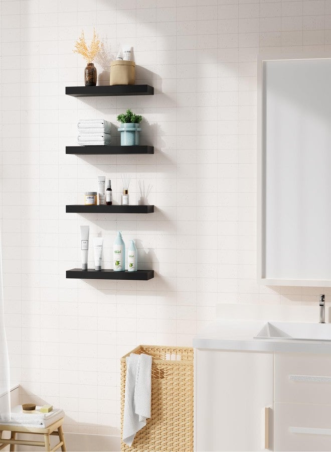 Bellsal Floating Shelves for Wall, Black Engineered Wood Wall Shelf Set of 4, 16" Wall Mounted Floating Shelf for Kitchen, Living Room, Bedroom, Bathroom Storage, Book Shelf for Wall Home Decor - Image 4