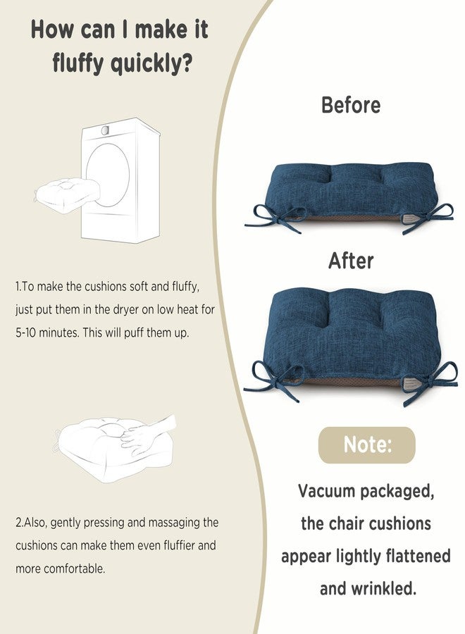 AddGrace Chair Cushions for Dining Chairs Set of 1 Kitchen Seat Cushions with Ties and Non Slip Backing Tufted Indoor Seat Pad for Kitchen Dining Room 18" x 17" x 3" Navy - Image 5