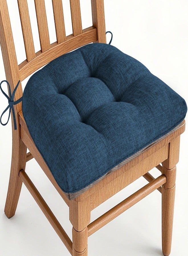 AddGrace Chair Cushions for Dining Chairs Set of 1 Kitchen Seat Cushions with Ties and Non Slip Backing Tufted Indoor Seat Pad for Kitchen Dining Room 18" x 17" x 3" Navy - Image 1
