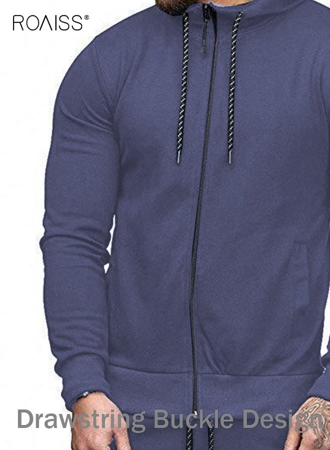 roaiss بدلة رياضية رجالية مكونة من قطعتين بدلة رياضية بقلنسوة أطقم غير رسمية مريحة للركض والجري بدلات رياضية بسحاب كامل للرجال - Image 2