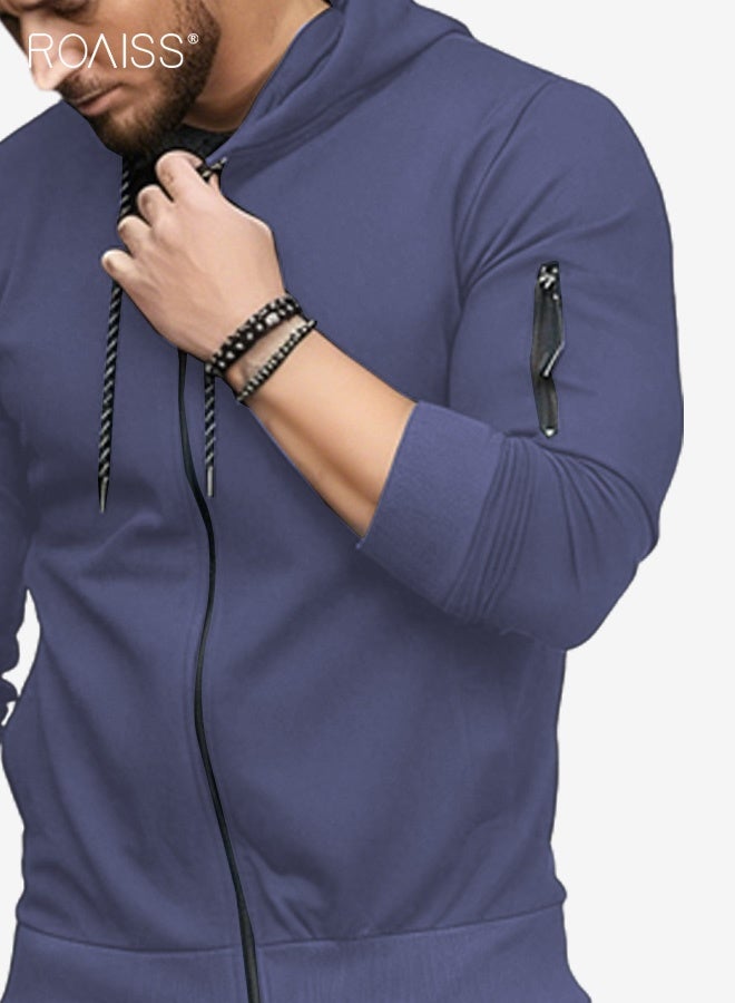 roaiss بدلة رياضية رجالية مكونة من قطعتين بدلة رياضية بقلنسوة أطقم غير رسمية مريحة للركض والجري بدلات رياضية بسحاب كامل للرجال - Image 5