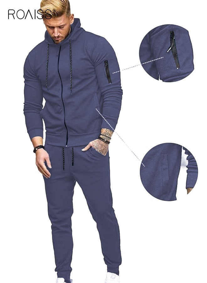 roaiss بدلة رياضية رجالية مكونة من قطعتين بدلة رياضية بقلنسوة أطقم غير رسمية مريحة للركض والجري بدلات رياضية بسحاب كامل للرجال - Image 4