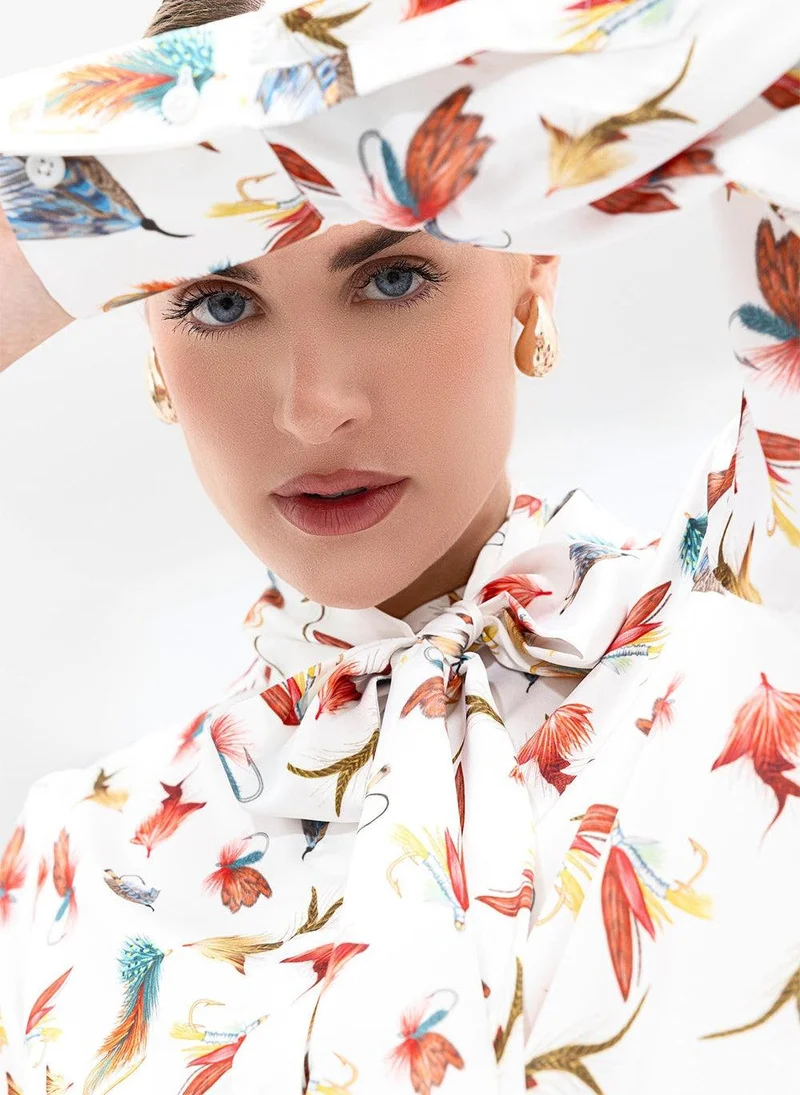 Janara Jones  Fishing Flies Satin Mira Blouse for Women | Best Price UAE