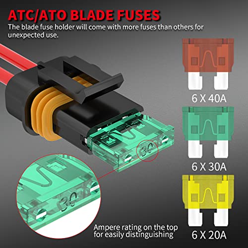 DaierTek Inline Fuse Holder 12V 12 AWG Waterproof ATC/ATO Blade Fuse Holder with 20 Amp 30 Amp 40 Amp Inline Fuse Heavy Duty in Line Fuse Holder for Marine Automotive Vehicle -6Pcs - Image 3