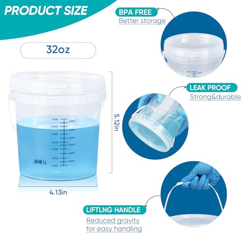 ASEVAT Clear Bucket Graduated Pail Container with Lid, Food Grade Buckets, Cleaning Containers Plastic Pails Extra Durable Handles with Grip for Easy Carrying (ClearRound, 0.3gal) - Image 2