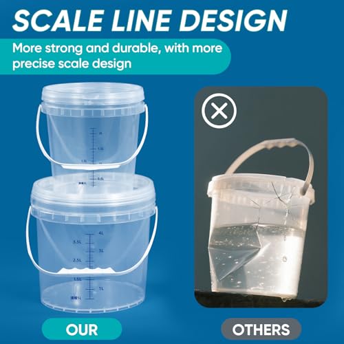 ASEVAT Clear Bucket Graduated Pail Container with Lid, Food Grade Buckets, Cleaning Containers Plastic Pails Extra Durable Handles with Grip for Easy Carrying (ClearRound, 0.3gal) - Image 5